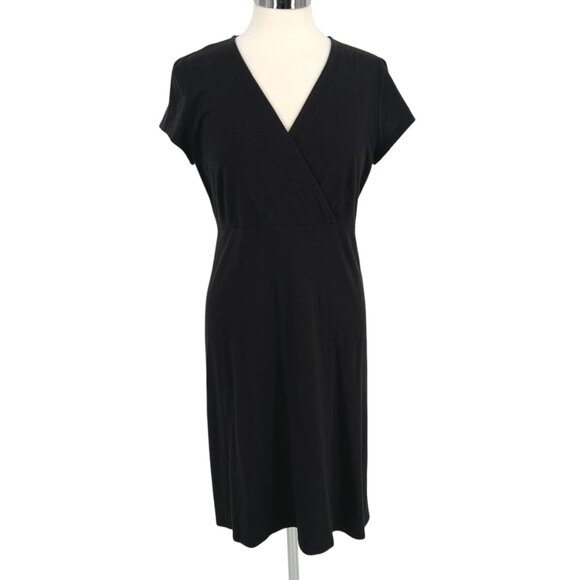 Eileen Fisher V-Neck Midi Dress Short Sleeve Black Size Medium - Picture 1 of 12